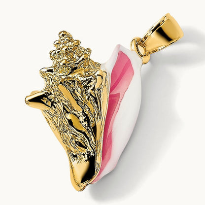3-D Enamel Conch Shell Charm, 14K
