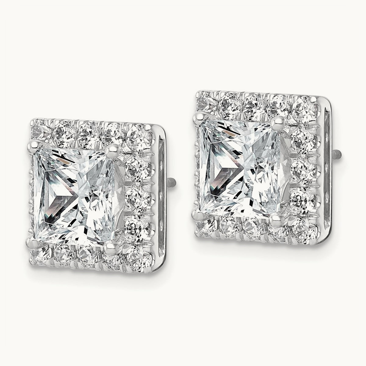 Princess Halo Post Earrings, 0.50-7.50 ct tw Lab-Grown Diamond — 7 5/8 ct, 14K White Gold