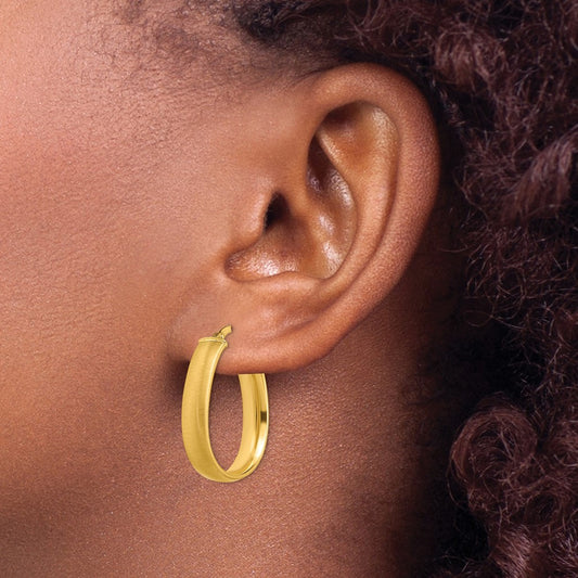 4.85x18. Satin and Polished Teardrop Hoop Earrings — 14K Yellow Gold