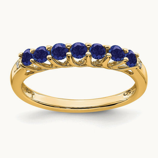 Created Sapphire and Diamond 7-stone Ring, 14K