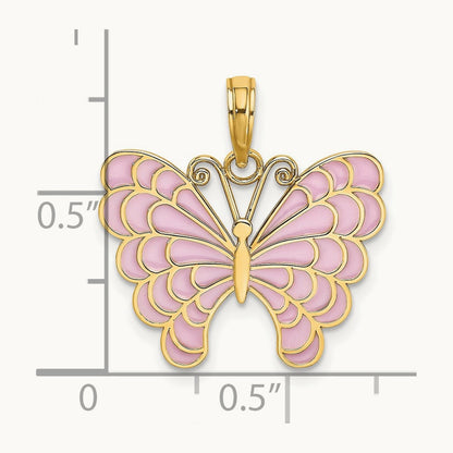 Lavender Enameled Butterfly Pendant, 14K