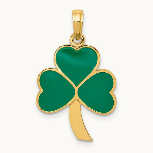 Green Enameled Shamrock Pendant, 14K