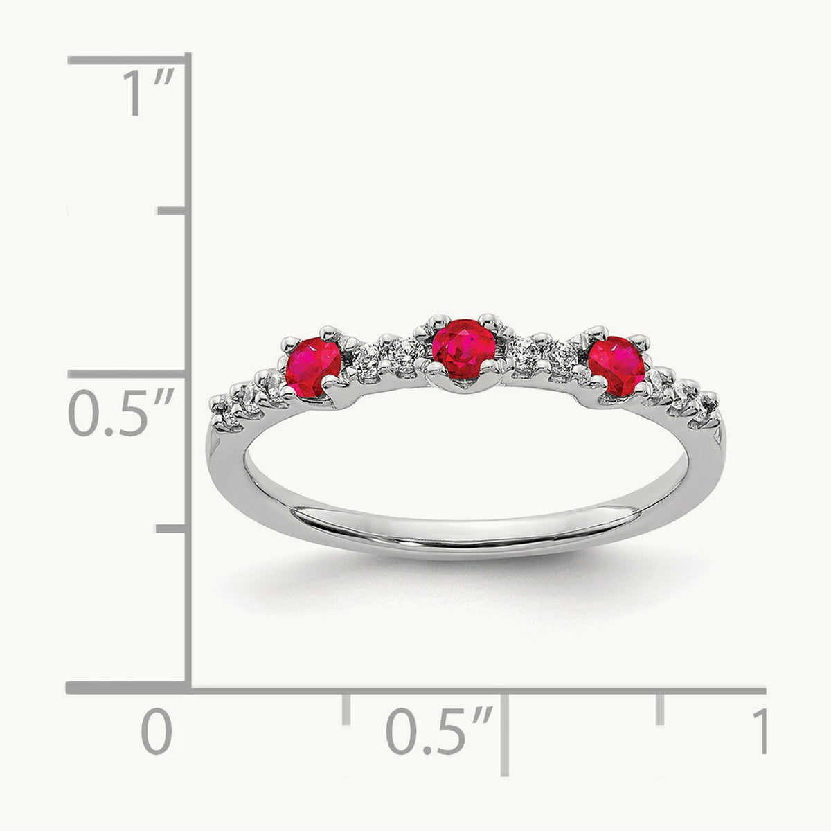 Diamond and Ruby 3-Stone Ring, 14K White Gold