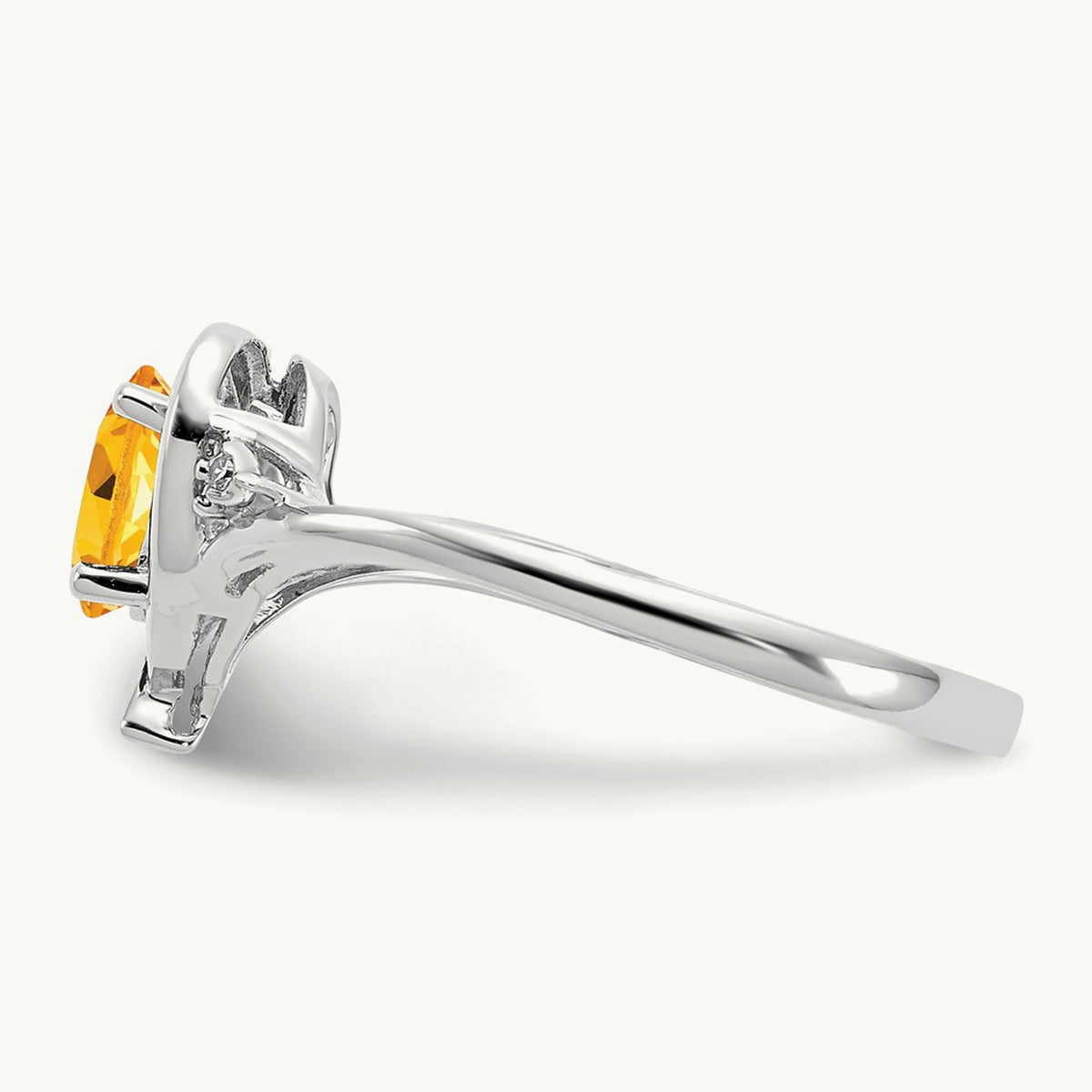 Citrine and Diamond Heart Ring — 14K White Gold, 7