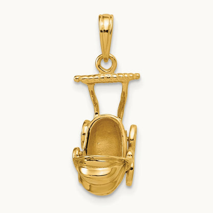 3D Baby Carriage Charm, 14K