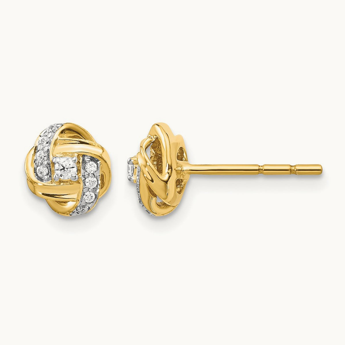 Diamond Knot Post Earrings — 14K Yellow Gold