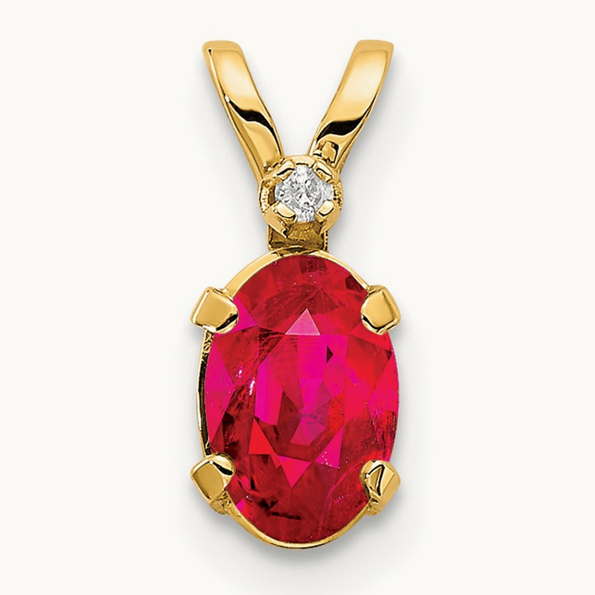 Diamond & Ruby Birthstone Pendant — 14K Yellow Gold
