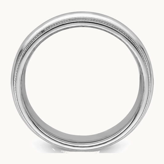 Sterling Silver Rhodium 6mm Comfort Fit Double Milgrain Band
