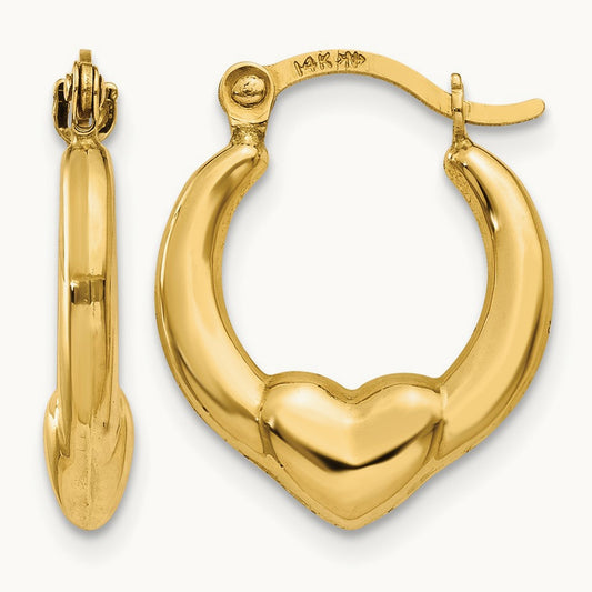 Hollow Heart Hoop Earrings, 14K