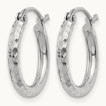 Diamond-cut Round Tube Hoop Earrings, 2mm, 14K White Gold — Leslie's