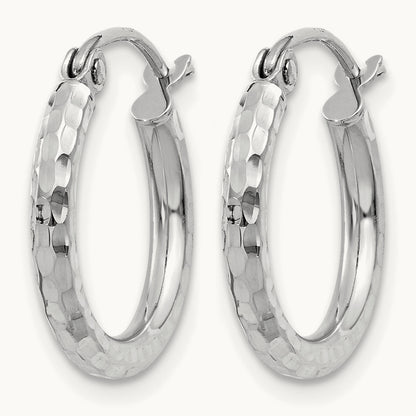 Diamond-cut Round Tube Hoop Earrings, 2mm, 14K White Gold — Leslie's