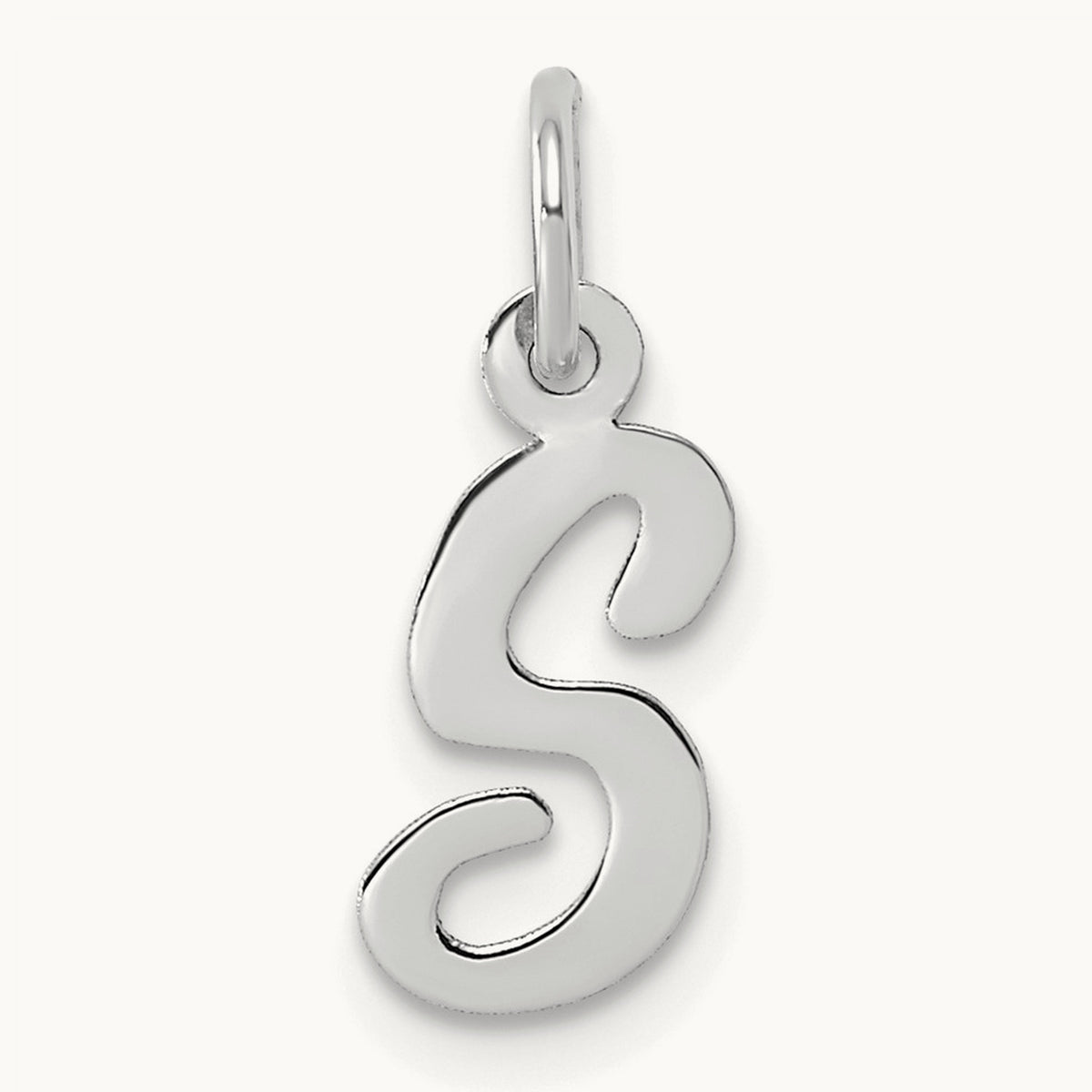 Small Script Letter S Initial Charm, 14K White Gold