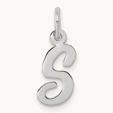 Small Script Letter S Initial Charm, 14K White Gold