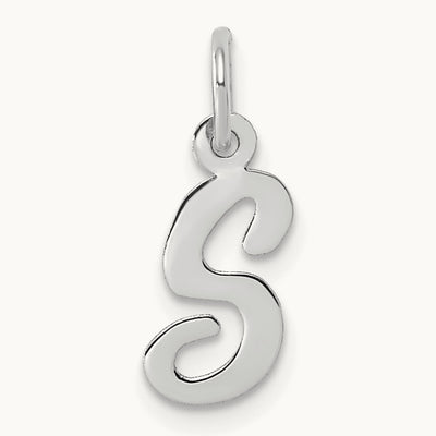 Small Script Letter S Initial Charm, 14K White Gold