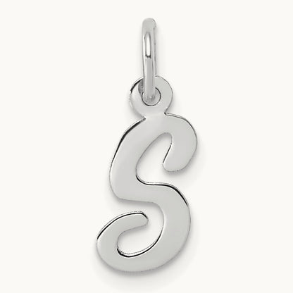 Small Script Letter S Initial Charm, 14K White Gold