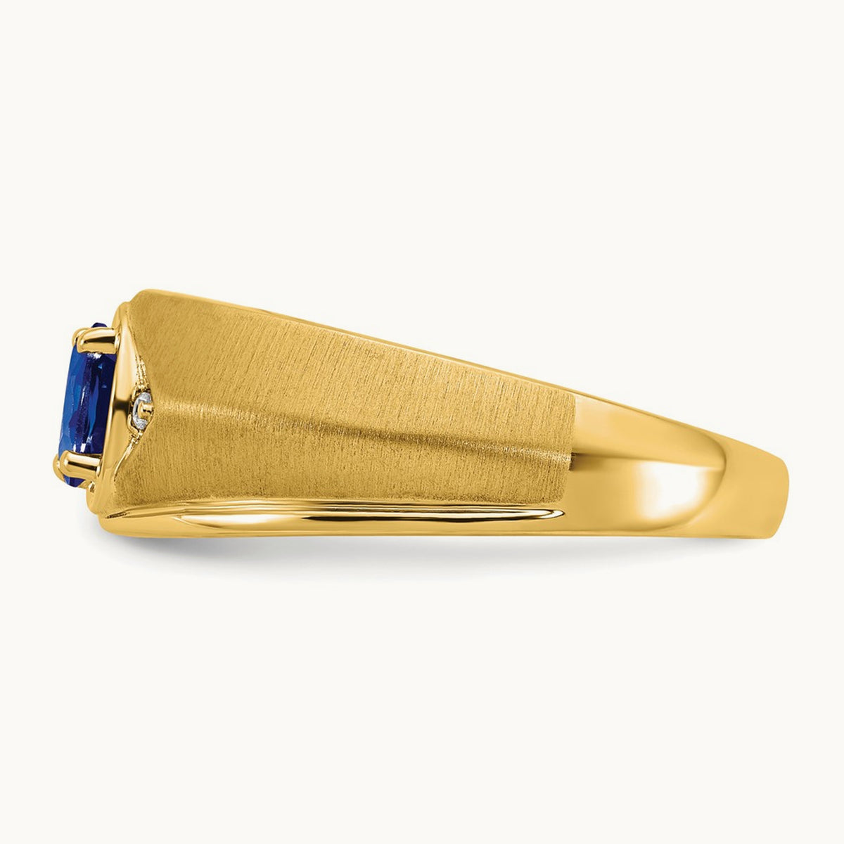 Oval Sapphire and Diamond Men's Ring — 14K Yellow Gold