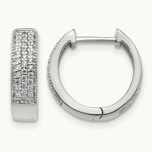 Diamond Hinged Hoop Earrings, 14K White Gold