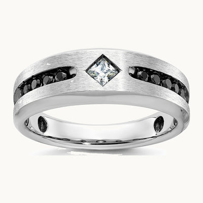 IBGoodman 14K White Gold with Black Rhodium Polished Satin and Grooved 1/2 Carat AA Quality Black and White Diamond Ring