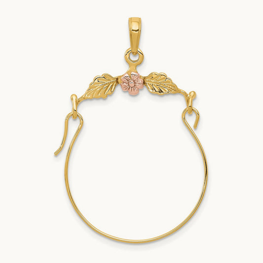 Leaves w/Flower Charm Holder, 14K Two-tone