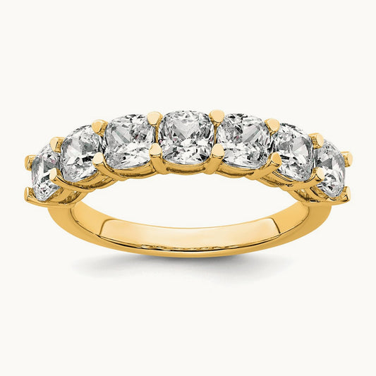 Cushion 7 Stone Band, 2.50 ct tw Lab-Grown Diamond — 14K Yellow Gold