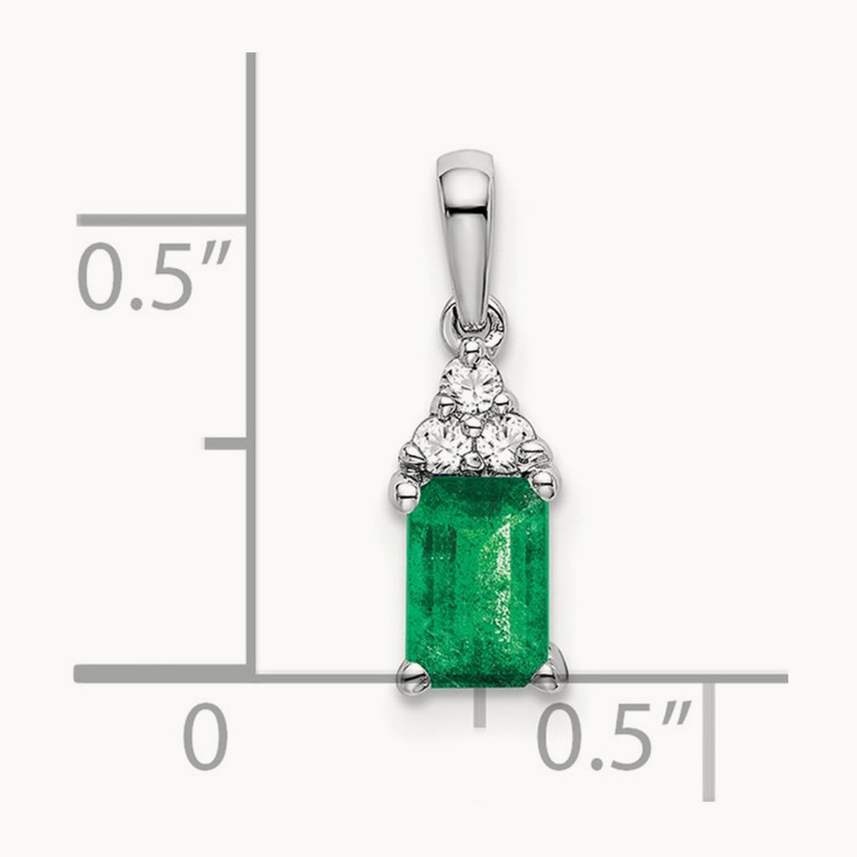 Rectangle Emerald and Diamond Pendant — 14K White Gold, 16.9mm