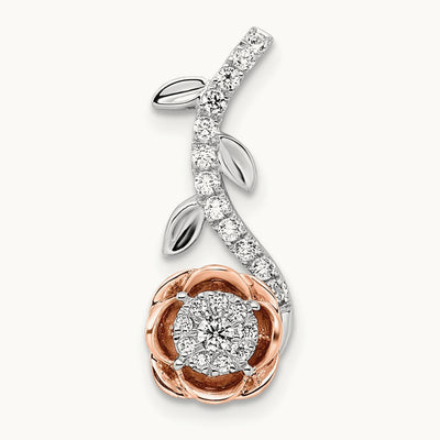 Rose with Stem Chain Slide, 0.25 ct tw Lab-Grown Diamond