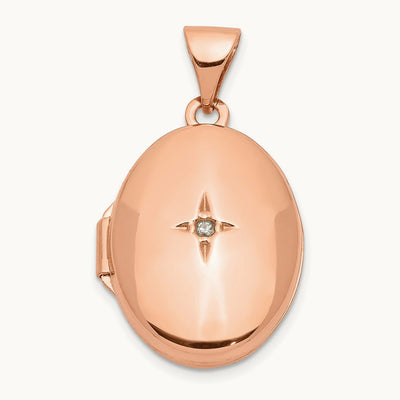 Diamond Oval Locket, 17mm, 14K Rose Gold