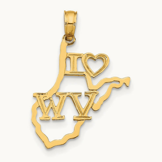 Solid West Virginia State Pendant, 14K