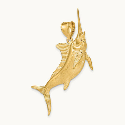 3-D Satin / Polished Marlin Charm, 14K