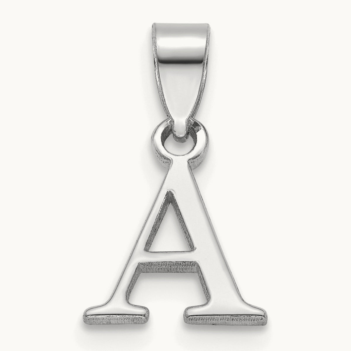 Polished Block Initial Pendant — 14K White Gold, A