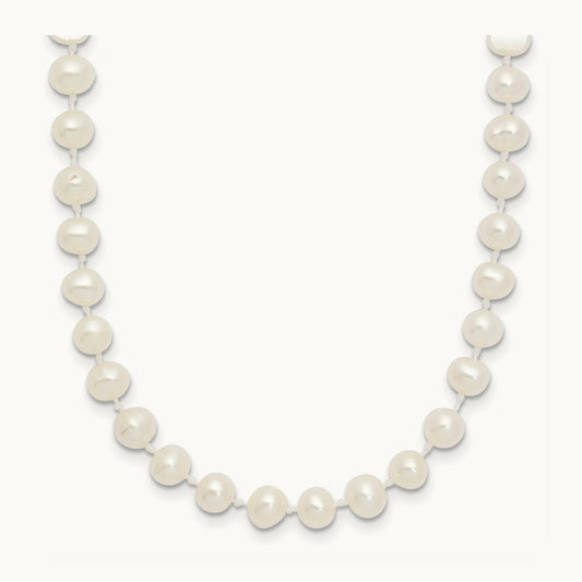 4- White Semi Round Freshwater Cultured Pearl Necklace, 14K