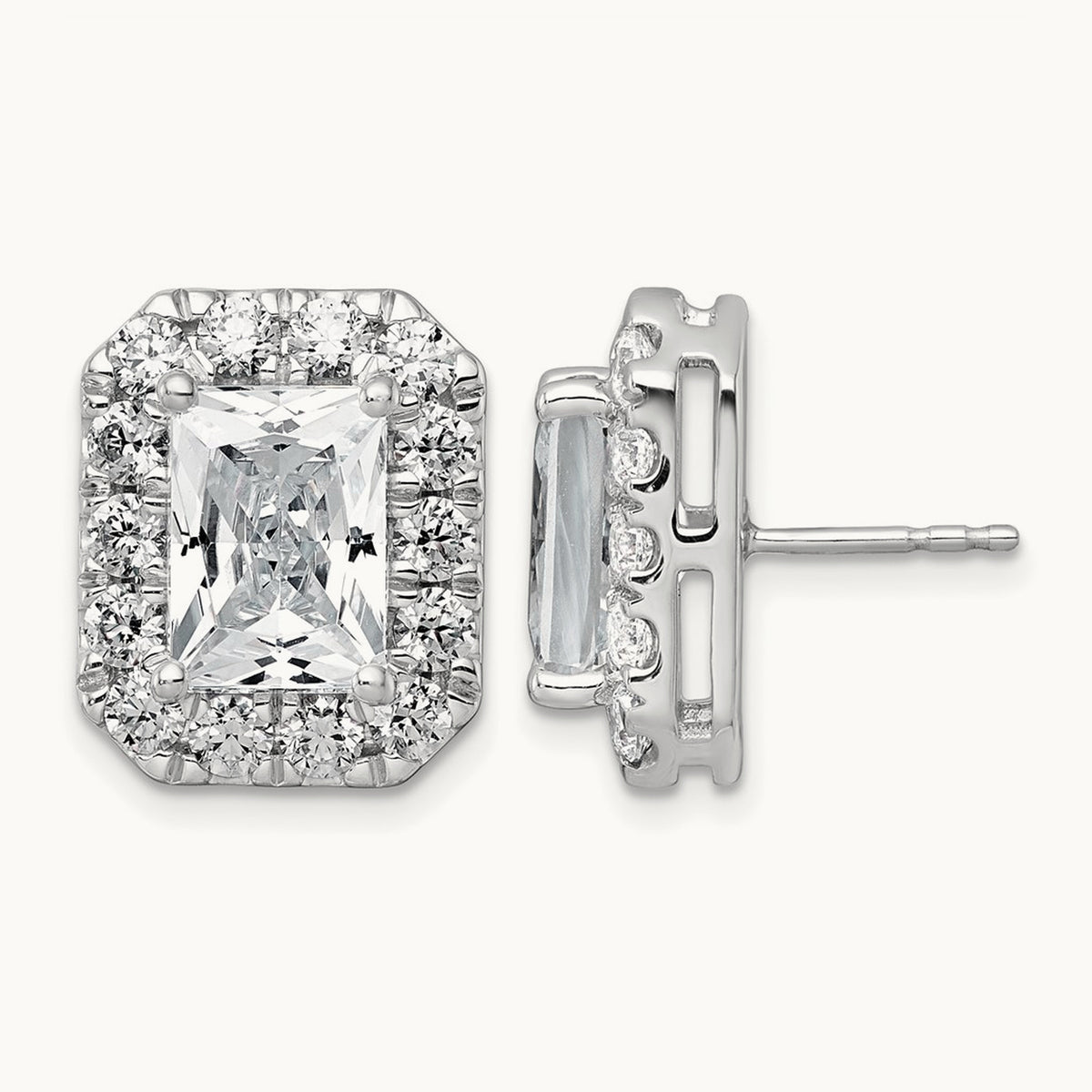Radiant Halo Post Earrings, 0.50-8.50 ct tw Lab-Grown Diamond — 8 5/8 ct, 14K White Gold