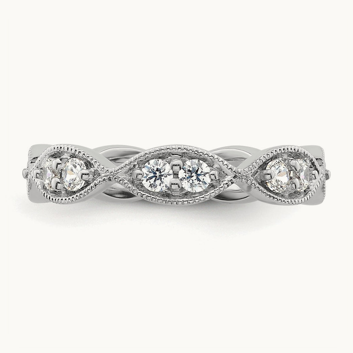 Polished Vintage Pave Diamond Eternity Band, 14K Gold — 14K White Gold