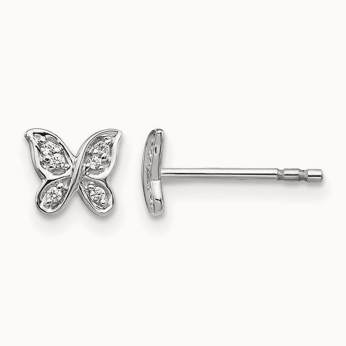 Diamond Butterfly Post Earrings — 14K White Gold