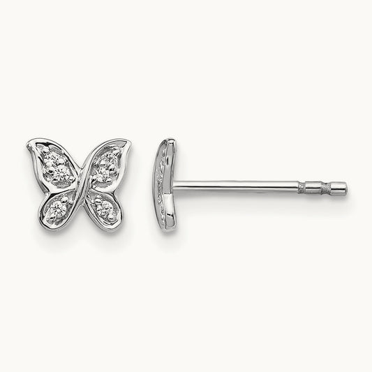 Diamond Butterfly Post Earrings — 14K White Gold