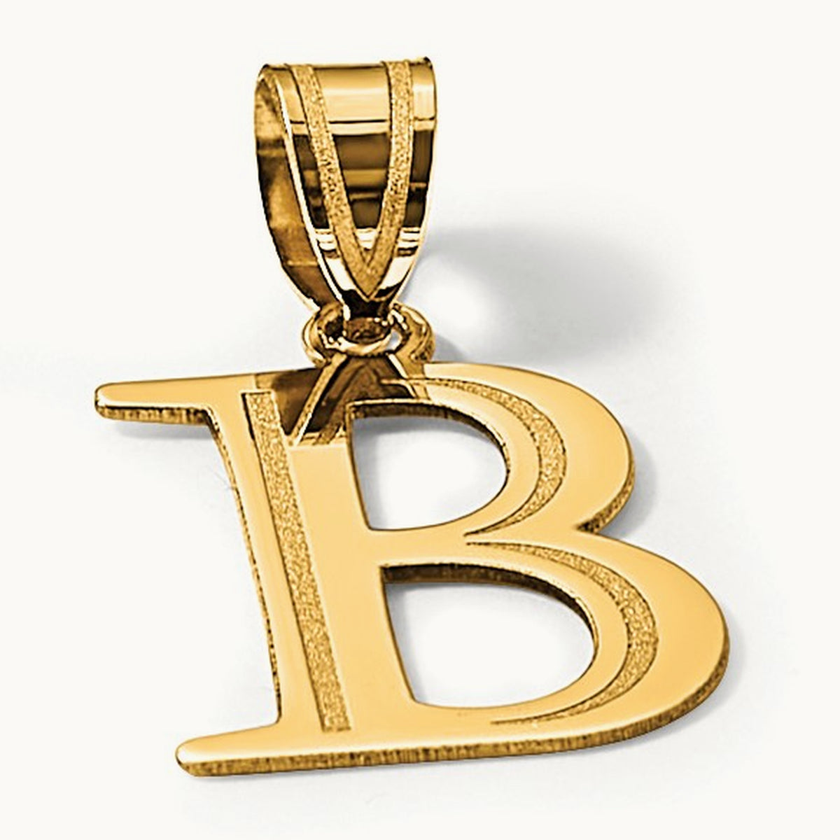 Polished Etched Letter B Initial Pendant, 14K