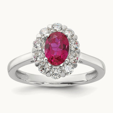 Created Ruby Halo Ring, 0.50 ct tw Lab-Grown Diamond — photo set