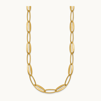 Brushed and Polished Long Oval Link Necklace, 7.25mm, 14K