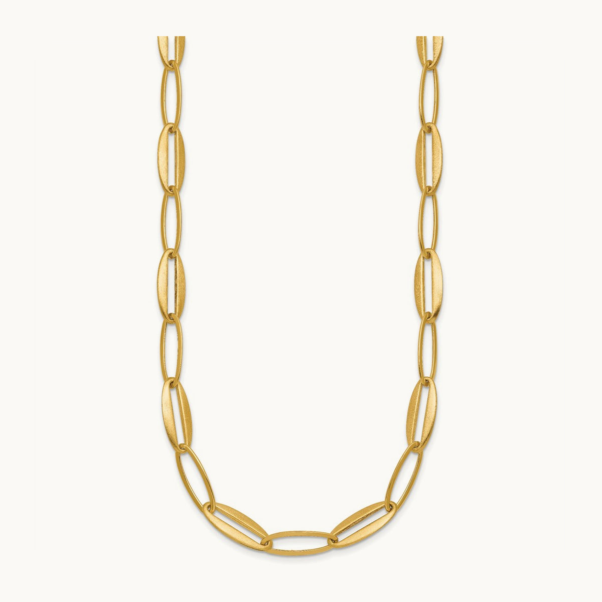 Brushed and Polished Long Oval Link Necklace, 7.25mm, 14K