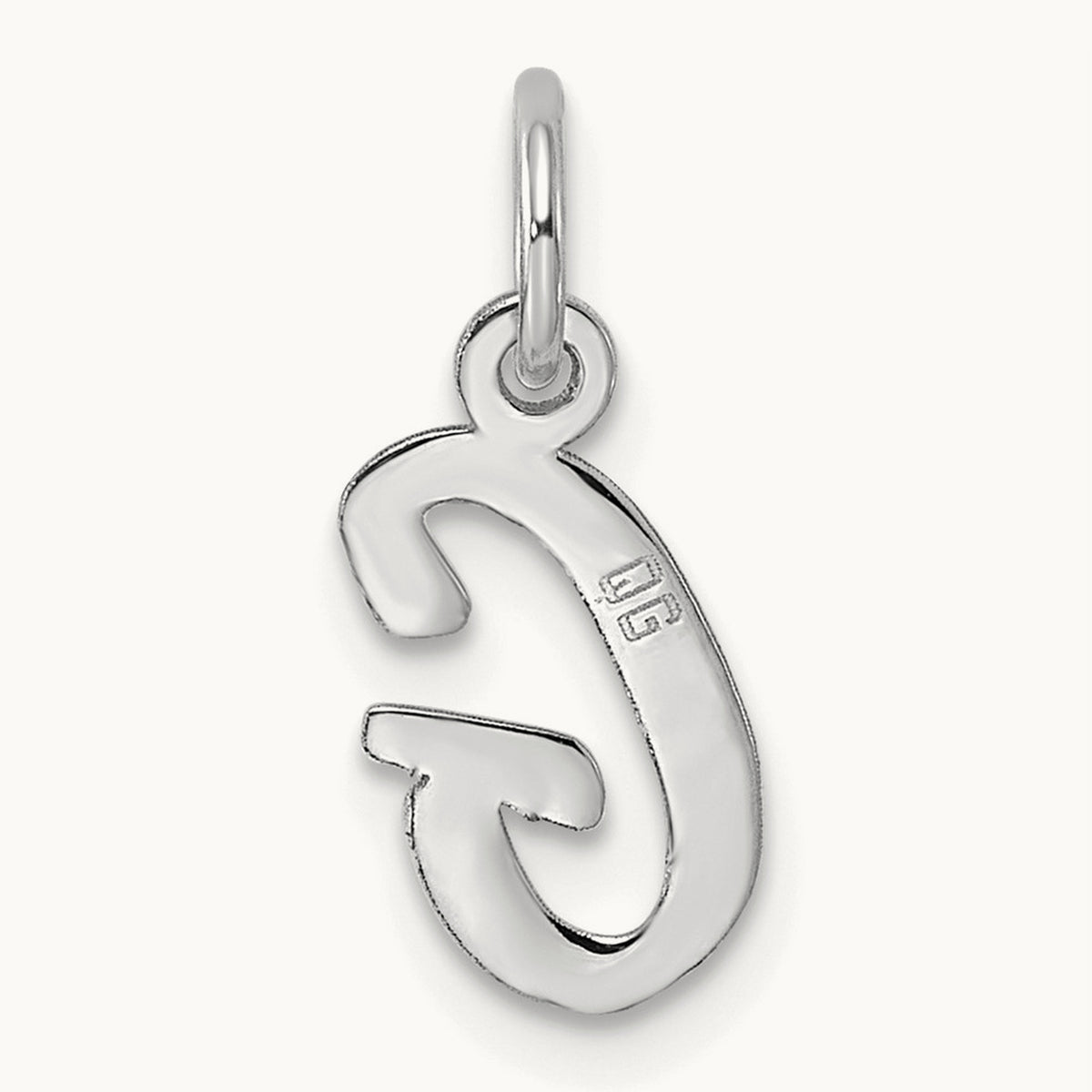 Small Script Letter G Initial Charm, 14K White Gold