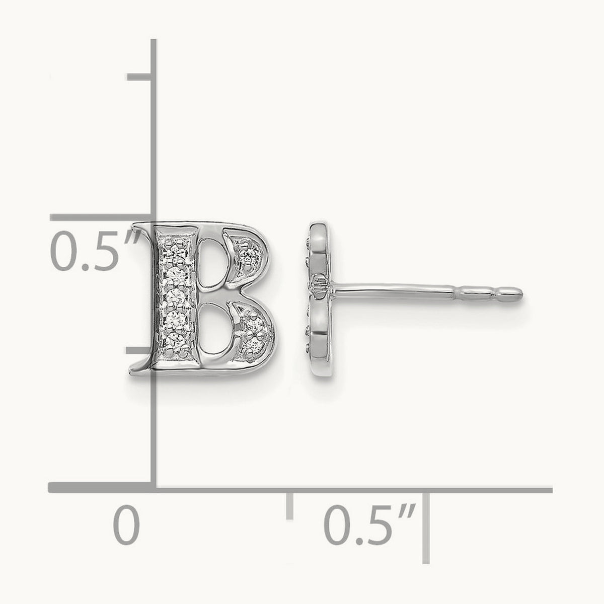 Diamond Initial B Earrings, 14K White Gold
