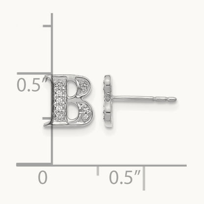 Diamond Initial B Earrings, 14K White Gold
