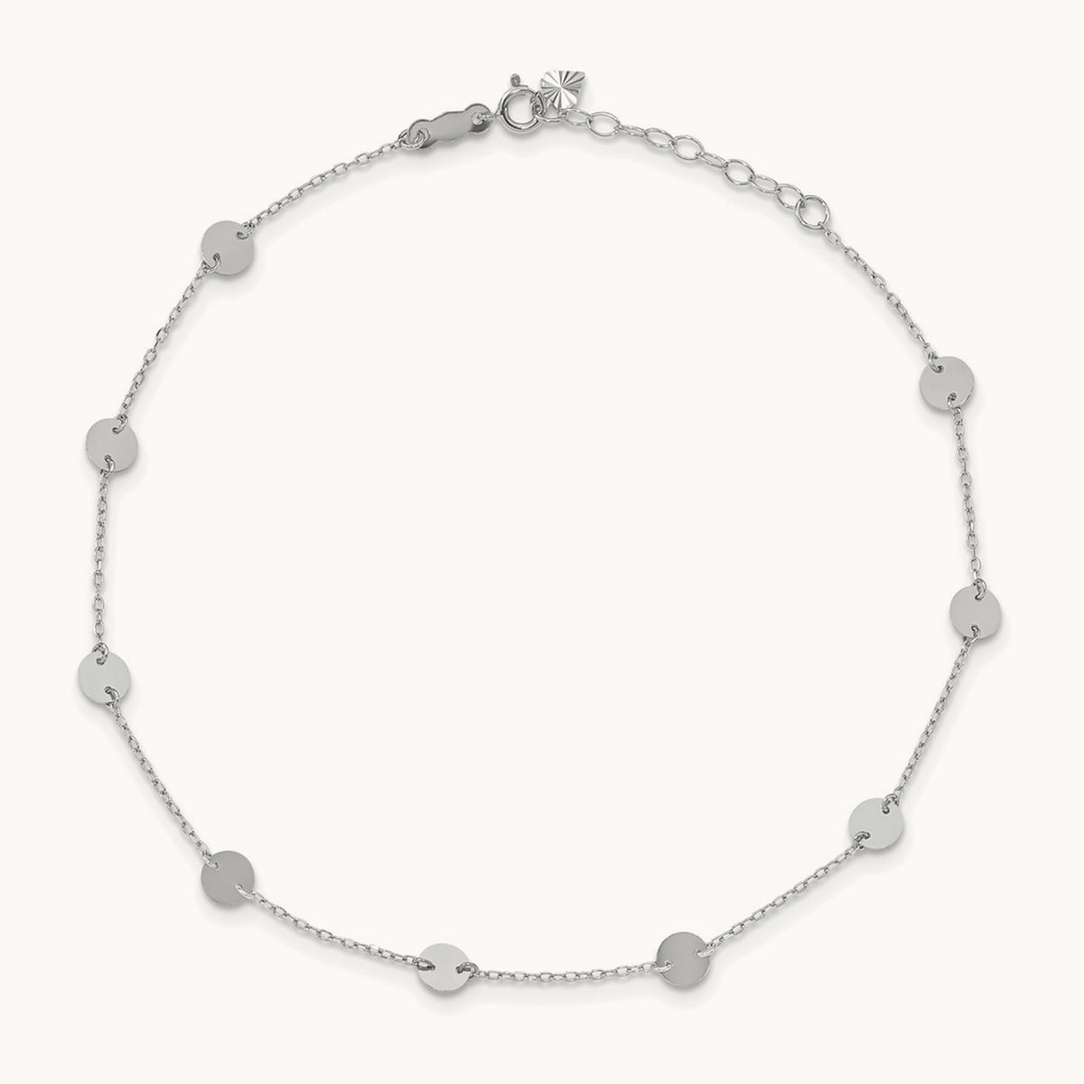 Polished Disc 9in Plus 1in extension Anklet — 14K White Gold