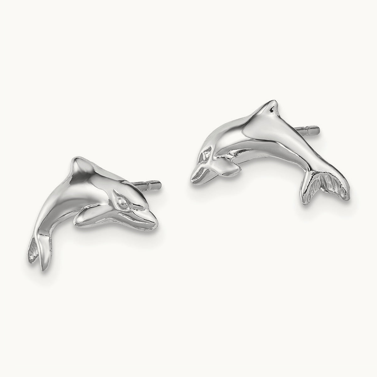 Dolphin Earrings, 14K White Gold