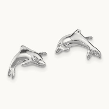 Dolphin Earrings, 14K White Gold
