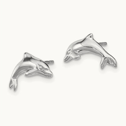 Dolphin Earrings, 14K White Gold