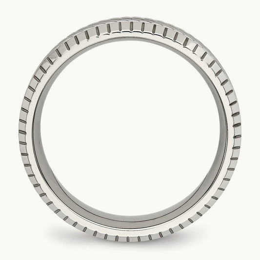 Polished and Textured Grooved Band, 7mm, Stainless Steel
