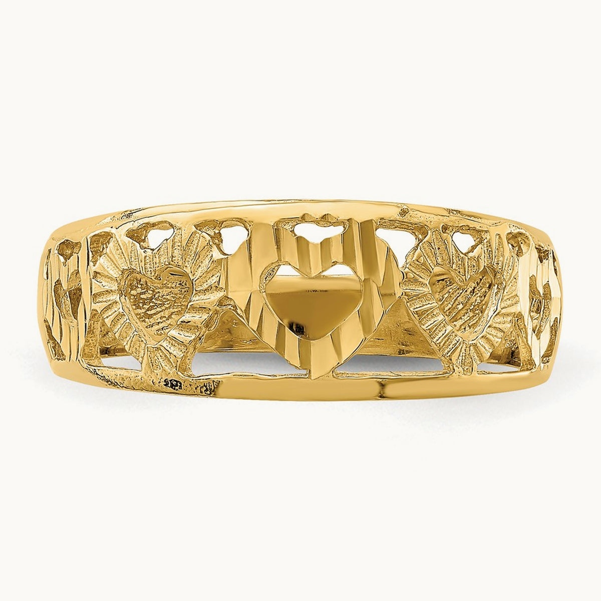 Diamond-cut 5 Heart Ring, 14K