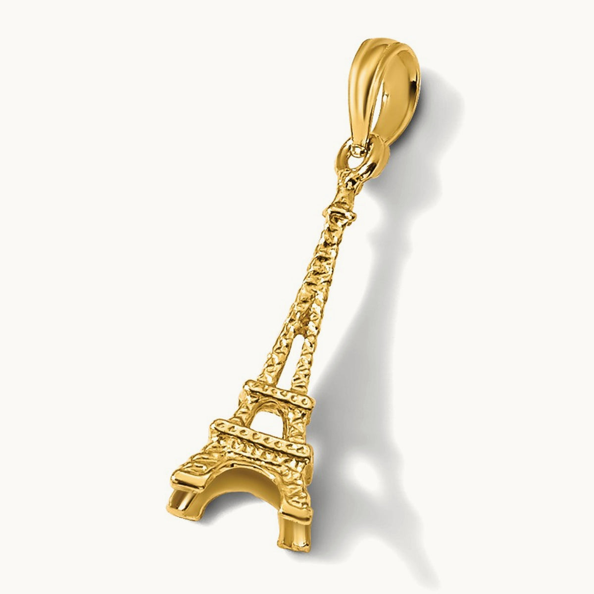 Solid Polished 3-D Eiffel Tower Charm — 14K Yellow Gold