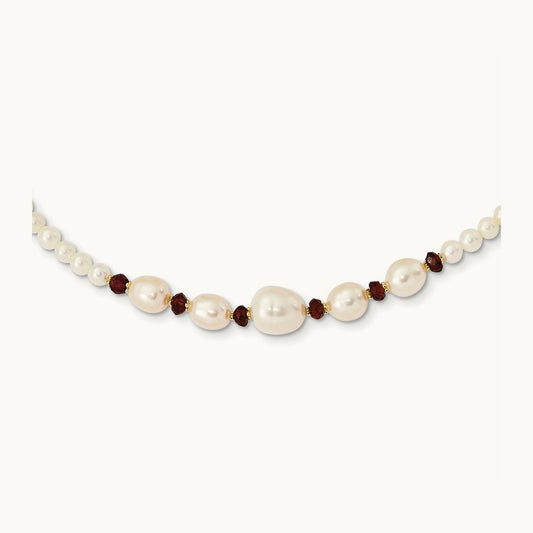 Freshwater Cultured Pearl Faceted 4.0 Garnet Bead Necklace, 14K White